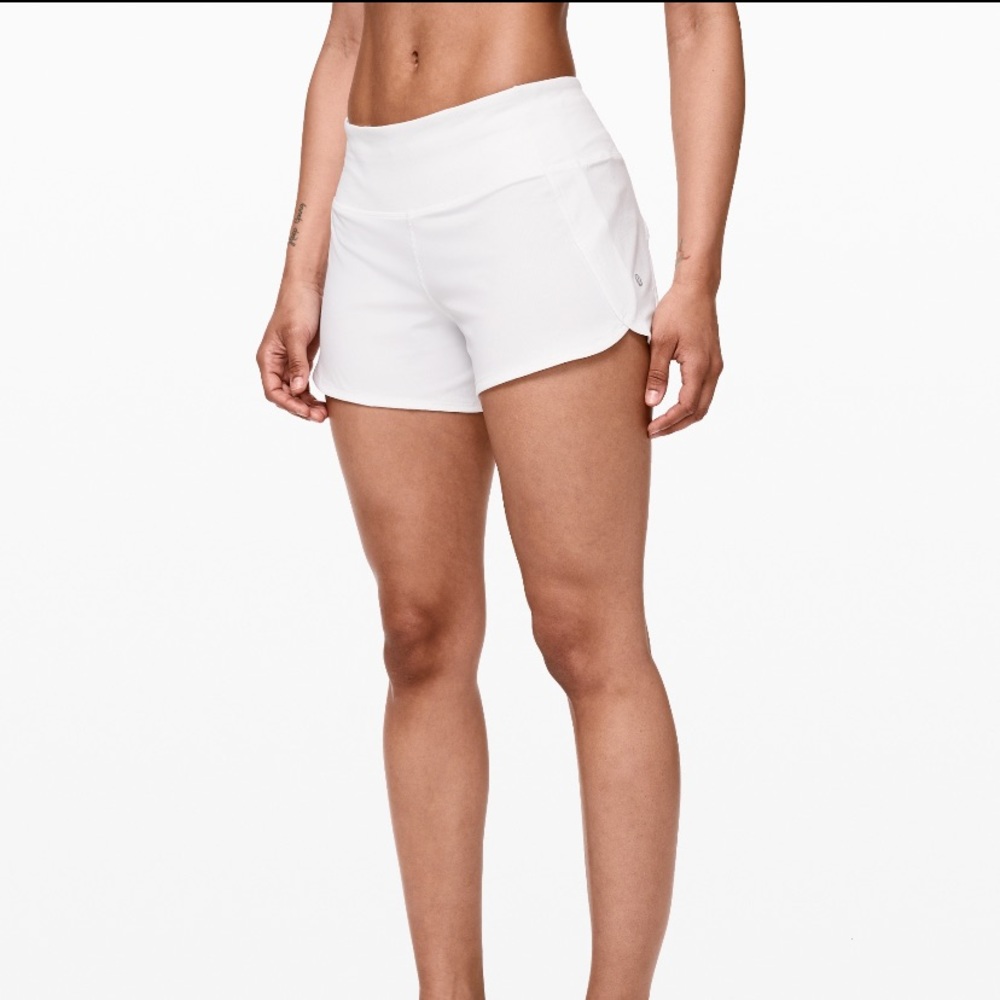 Lululemon White Run Times 4” Shorts